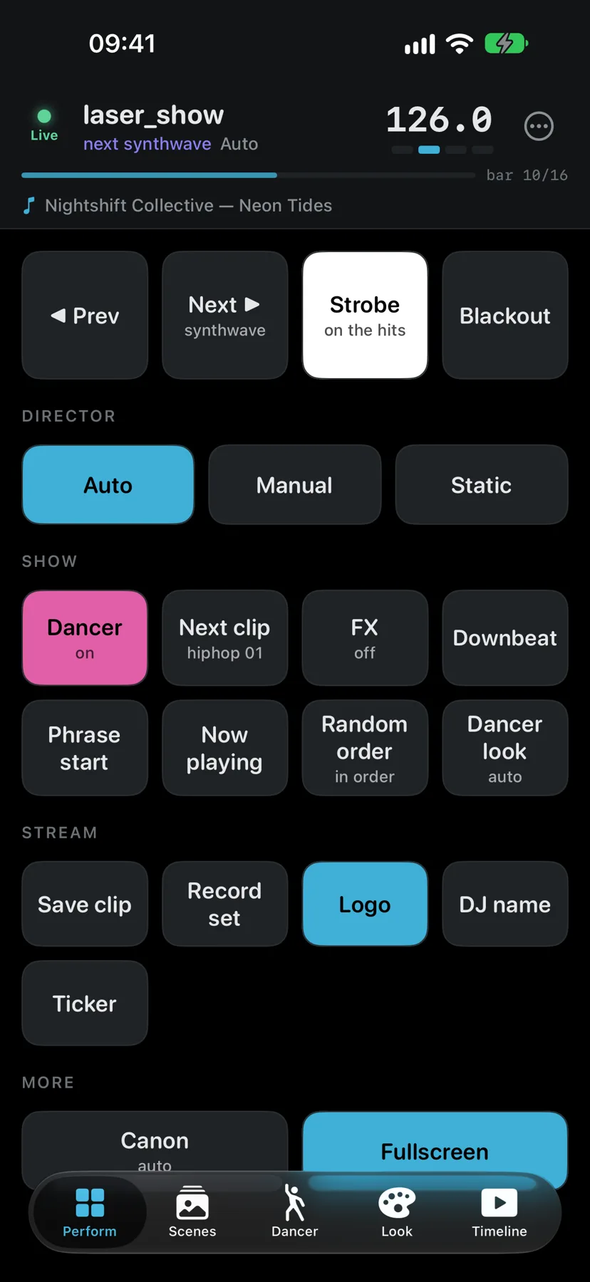 Perform pads with strobe lit and the next scene queued