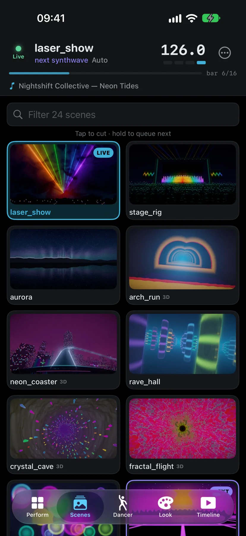Scene grid with live thumbnails